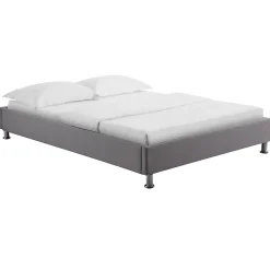 Lit futon double NIZZA, 140 x 190 cm, avec sommier, revêtement en tissu gris