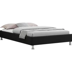 Lit futon simple NIZZA, 120 x 190 cm, avec sommier, revêtement en tissu noir