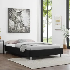 Lit futon simple NIZZA, 120 x 190 cm, avec sommier, revêtement en tissu noir