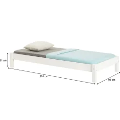 Lit futon TAIFUN, 90 x 190 cm, en pin massif lasuré blanc