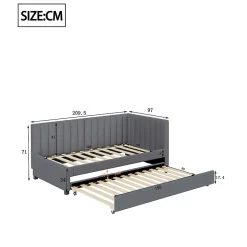 Lit Gigogne - Lit enfant et d'Appoint avec Sommier Gigogne, Fonction Rangement Intégré, Velours Gris, 90x200 cm