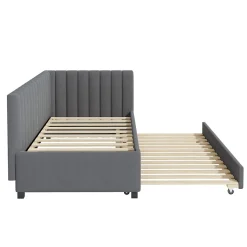 Lit Gigogne - Lit enfant et d'Appoint avec Sommier Gigogne, Fonction Rangement Intégré, Velours Gris, 90x200 cm