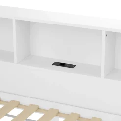 Lit Gigogne 140 x 200 cm - avec Lit Escamotable et LED Dimmable - Sans Matelas - Lin, MDF et Bois de Pin - Blanc