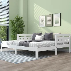 Lit gigogne 90 x 200 cm - Lit Banquette avec 2e Couchage - Pin Massif et MDF - Sans Matelas - Blanc