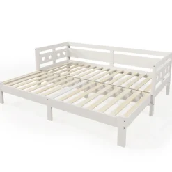 Lit gigogne 90 x 200 cm - Lit Banquette avec 2e Couchage - Pin Massif et MDF - Sans Matelas - Blanc