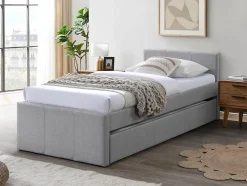 Lit gigogne 90 x 190 cm - Tissu - Gris - DORITALO