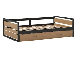 Lit gigogne 120 x 200 et 90 x 200 cm - MDF, Pin et métal - Naturel et anthracite + Matelas - BOSTON