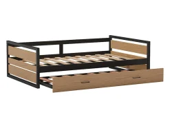 Lit gigogne 120 x 200 et 90 x 200 cm - MDF, Pin et métal - Naturel et anthracite + Matelas - BOSTON