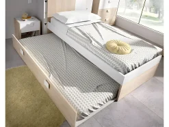 Lit gigogne 2 x 90 x 190 cm - Coloris : Naturel et blanc - SONIA