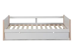 Lit gigogne 2 x 90 x 190 cm - MDF, pin et métal - Blanc et naturel - MAREKI