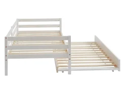 Lit gigogne AEDAN II - 2 x 90 x 190 cm - Pin massif et MDF - Blanchi