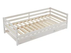 Lit gigogne AEDAN II - 2 x 90 x 190 cm - Pin massif et MDF - Blanchi