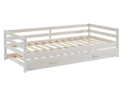 Lit gigogne AEDAN II - 2 x 90 x 190 cm - Pin massif et MDF - Blanchi + matelas