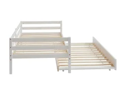 Lit gigogne AEDAN II - 2 x 90 x 190 cm - Pin massif et MDF - Blanchi + matelas