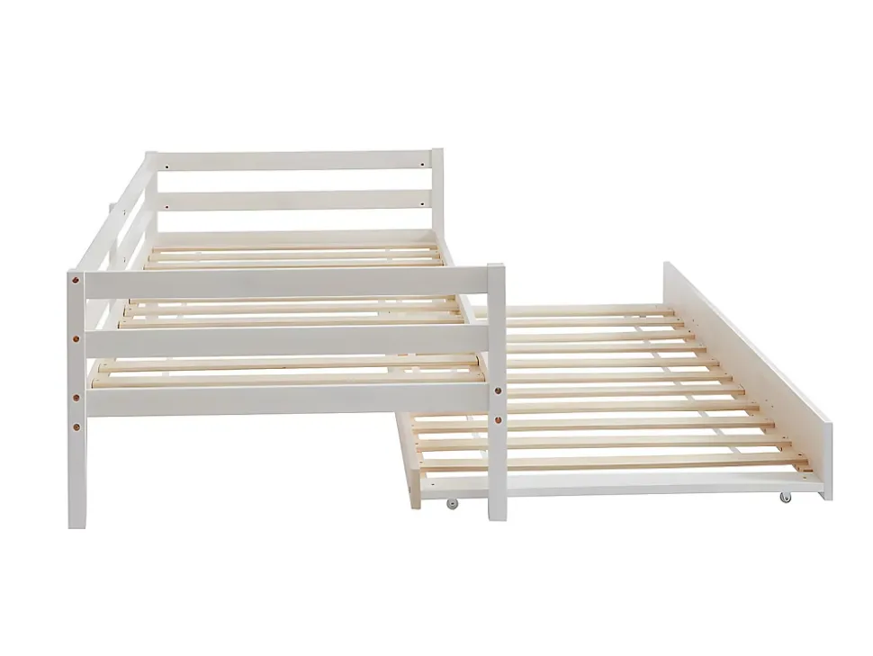 Lit gigogne AEDAN II - 2 x 90 x 190 cm - Pin massif et MDF - Blanchi + matelas