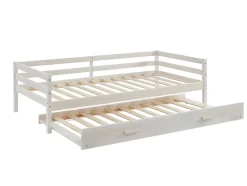 Lit gigogne AEDAN II - 2 x 90 x 190 cm - Pin massif et MDF - Blanchi + matelas