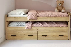 Lit gigogne avec 2 tiroirs coloris chêne Mauvella - Longueur 195,20 x profondeur 98 x hauteur 48,50 cm