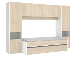 Lit gigogne avec pont de lit SELENA - 90 x 190 cm - Coloris : chêne et blanc + Matelas