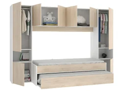 Lit gigogne avec pont de lit SELENA - 90 x 190 cm - Coloris : chêne et blanc + Matelas