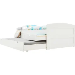 Lit gigogne avec rangements JESSY, 90 x 190 cm en pin massif lasuré blanc