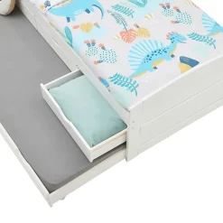 Lit gigogne avec rangements JESSY, 90 x 190 cm en pin massif lasuré blanc