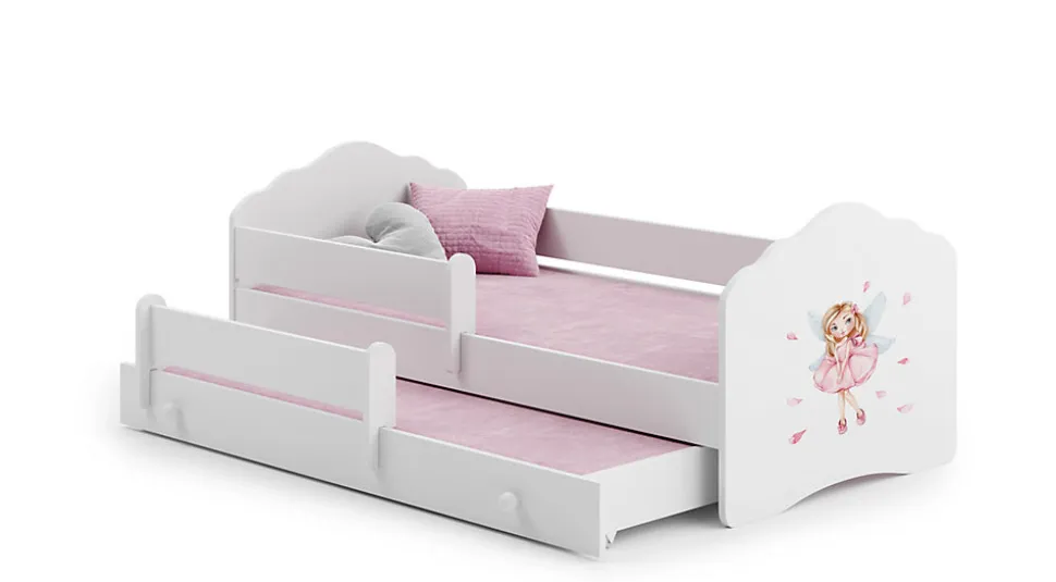 Lit gigogne blanc FIONA avec sommier et matelas - Fée rose - 2 x 160 cm x 80 cm