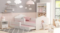 Lit gigogne blanc FIONA avec sommier et matelas - Fée rose - 2 x 160 cm x 80 cm