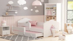 Lit gigogne blanc FIONA avec sommier et matelas - Princesse rose - 2 x 160 cm x 80 cm