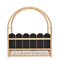 Lit gigogne cabane enfant 140x200 cm avec toit arqué et coussins en velours - pin massif naturel et orange