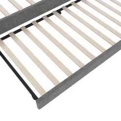 Lit Gigogne Double 140x200 cm - Ports USB Type-C et Éclairage LED d'Ambiance, Compartiment de Rangement, Lin - sans Matelas - Gris