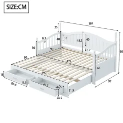 Lit Gigogne en Bois 90/180x190 cm Extensible avec Tiroirs et Sommier Intégré, Lit Multifonction pour enfant ou Adulte, Blanc