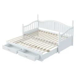 Lit Gigogne en Bois 90/180x190 cm Extensible avec Tiroirs et Sommier Intégré, Lit Multifonction pour enfant ou Adulte, Blanc
