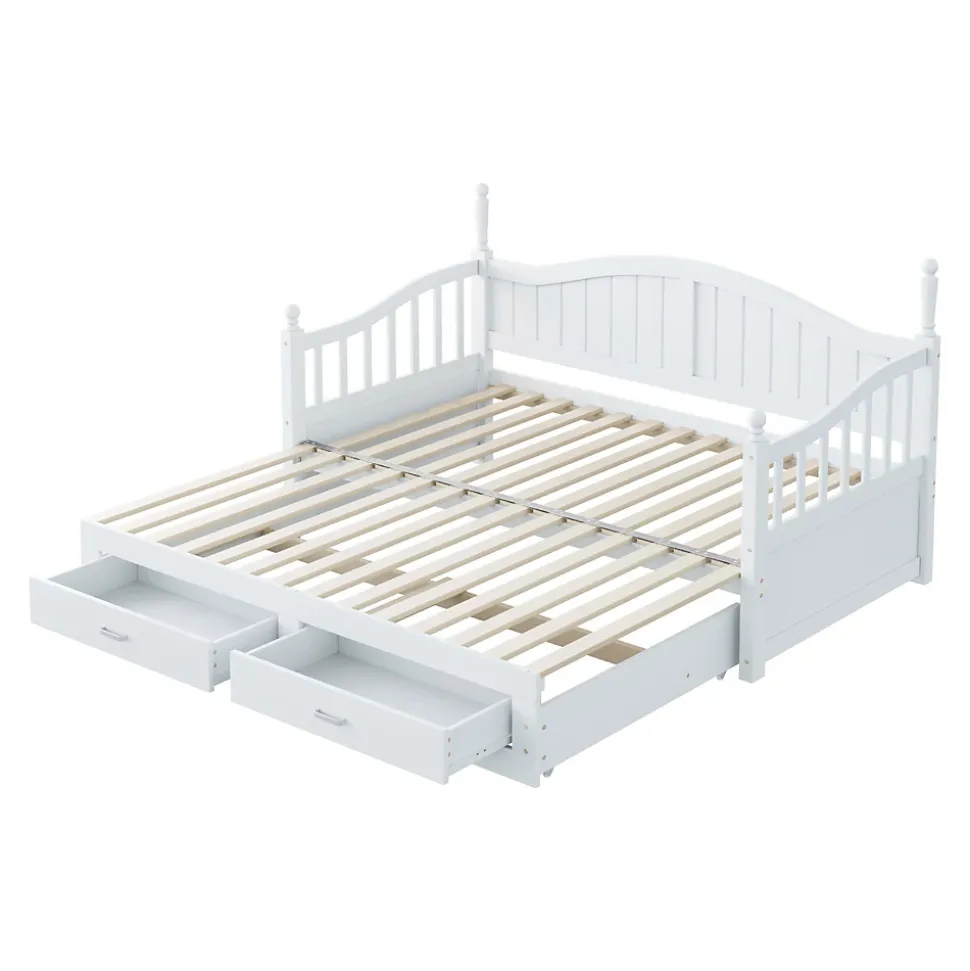 Lit Gigogne en Bois 90/180x190 cm Extensible avec Tiroirs et Sommier Intégré, Lit Multifonction pour enfant ou Adulte, Blanc