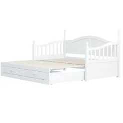 Lit Gigogne en Bois 90/180x190 cm Extensible avec Tiroirs et Sommier Intégré, Lit Multifonction pour enfant ou Adulte, Blanc