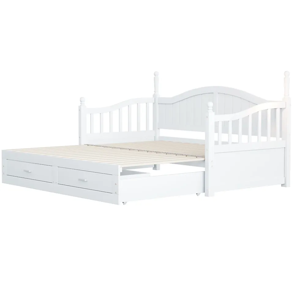 Lit Gigogne en Bois 90/180x190 cm Extensible avec Tiroirs et Sommier Intégré, Lit Multifonction pour enfant ou Adulte, Blanc