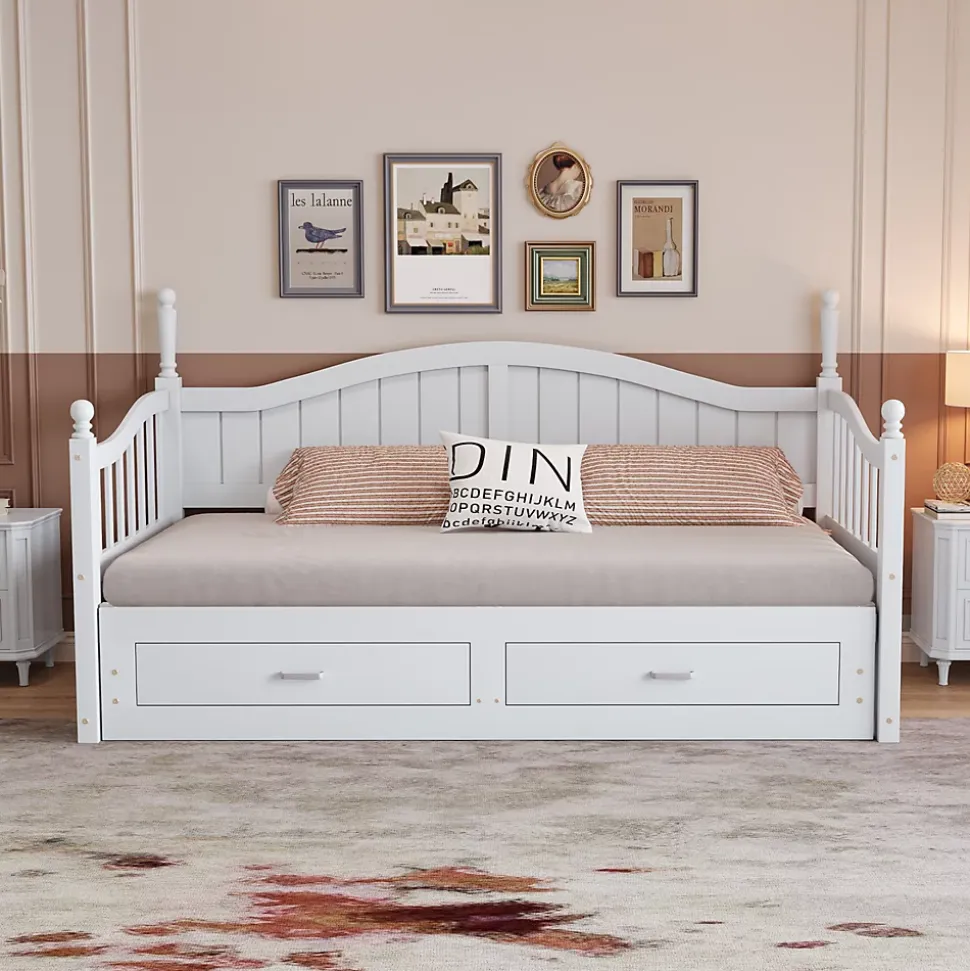 Lit Gigogne en Bois 90/180x190 cm Extensible avec Tiroirs et Sommier Intégré, Lit Multifonction pour enfant ou Adulte, Blanc