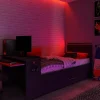 Lit gigogne gamer 90 x 200 et 90 x 190 cm - Avec bureau - LEDs - Anthracite et rouge + Matelas + Sommier - VOUANI