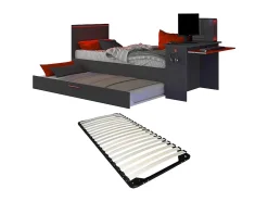 Lit gigogne gamer2 x 90 x 200 cm - Avec bureau - LEDs - Anthracite et rouge + Sommier - VOUANI