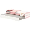 Lit gigogne LORENA en pin massif, 90 x 190 cm, lasuré blanc et rose