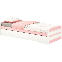 Lit gigogne LORENA en pin massif, 90 x 190 cm, lasuré blanc et rose