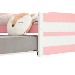 Lit gigogne LORENA en pin massif, 90 x 190 cm, lasuré blanc et rose