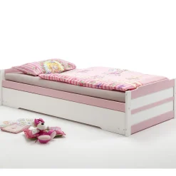 Lit gigogne LORENA en pin massif, 90 x 200 cm, lasuré blanc et rose