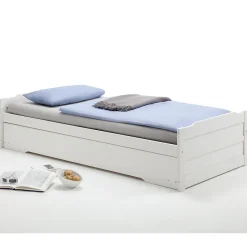 Lit gigogne LORENA en pin massif, 90 x 200 cm, lasuré blanc