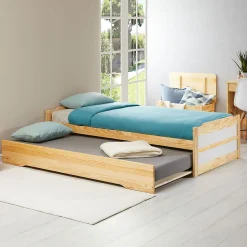 Lit gigogne LORENA en pin massif, 90 x 190 cm, vernis naturel et blanc