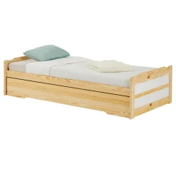 Lit gigogne LORENA en pin massif, 90 x 190 cm, vernis naturel et blanc