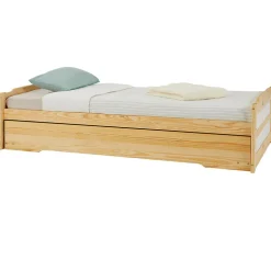 Lit gigogne LORENA en pin massif, 90 x 190 cm, vernis naturel et blanc