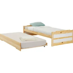 Lit gigogne LORENA en pin massif, 90 x 190 cm, vernis naturel et blanc