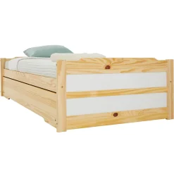 Lit gigogne LORENA en pin massif, 90 x 190 cm, vernis naturel et blanc