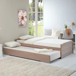 Lit gigogne LORENA en pin massif, 90 x 190 cm, lasuré taupe