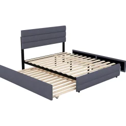 Lit gigogne pour adulte et enfant 140 x 200cm & 90 x 190cm avec broche pour deux personnes et deux tiroirs, gris